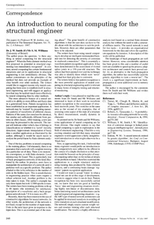 Correspondence on An Introduction to Neural Computing for the Structural Engineer by Professor W.M. 