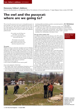 Honorary Fellow’s Address 2002: The owl and the pussycat: where are we going to?