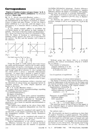 Correspondence. ‘ Degrees of freedom ofplane and space frames ’ by K. S. Rangasami and S