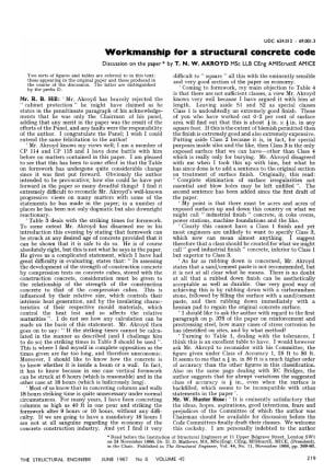 Workmanship fpr a Structural Concrete Code. Discussion on the paper  by T. N. W. Akroyd MSc LLB CEng