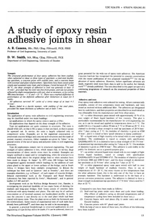 A study of Epoxy Resin Adhesive Joints in Shear