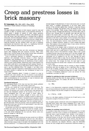 Creep and Prestress Losses in Brick Masonry