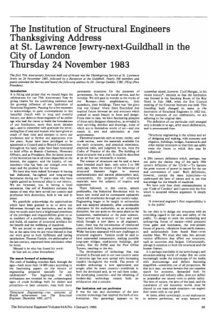 The Institution of Structural Engineers Thanksgiving Address at St. Lawrence Jewry-next-Guildhall in