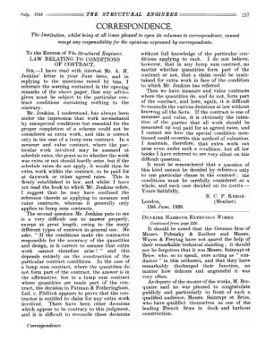 Correspondence. Law relating to Conditions of Contract