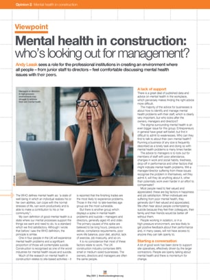 Viewpoint: Mental health in construction: who's looking out for management?