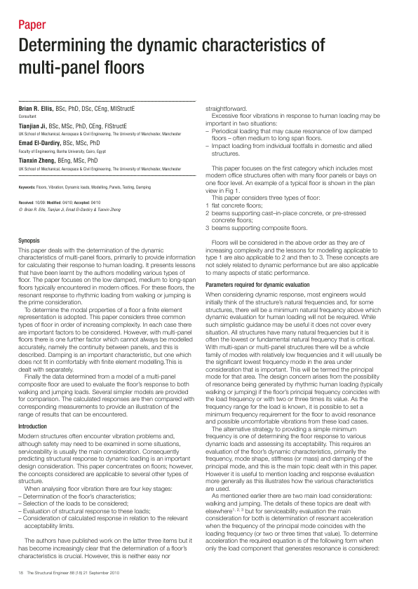 Determining The Dynamic Characteristics Of Multi Panel Floors The Institution Of Structural Engineers
