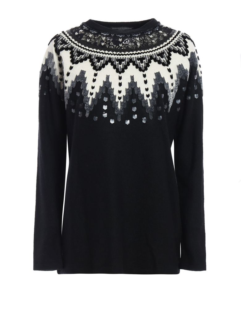 ERMANNO SCERVINO Lace Trim Sweater in Black | ModeSens