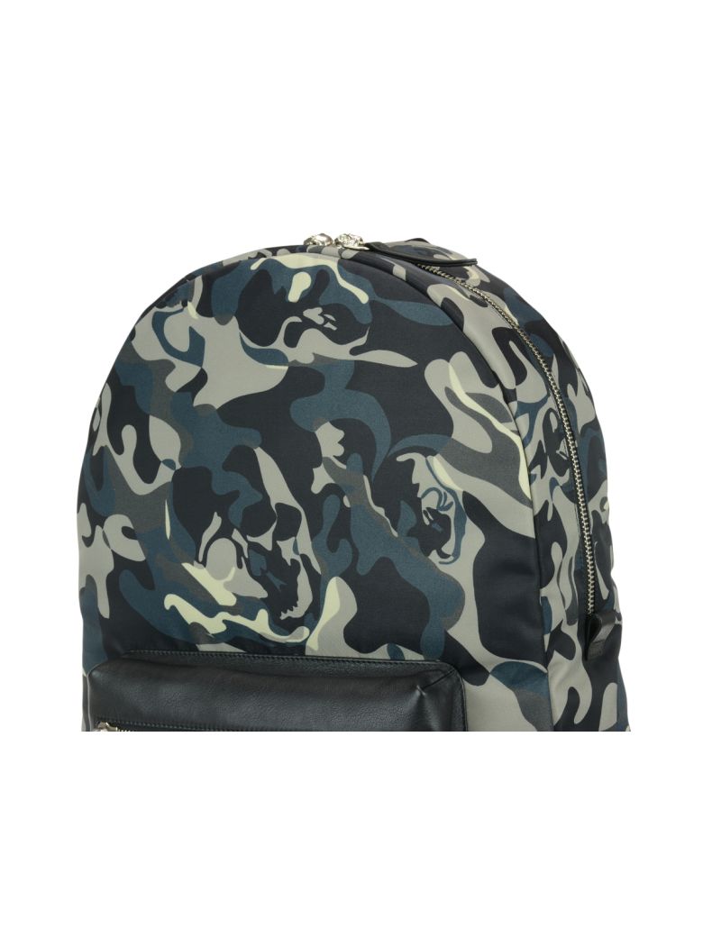 ALEXANDER MCQUEEN Camouflage Printed Backpack With Leather in Blk/Blue ...