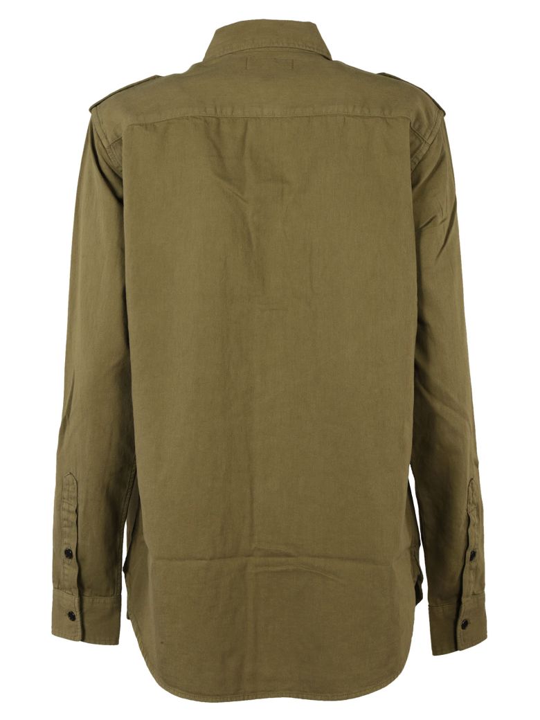 SAINT LAURENT Oversized Ysl Military Patch Shirt In Khaki Twill | ModeSens