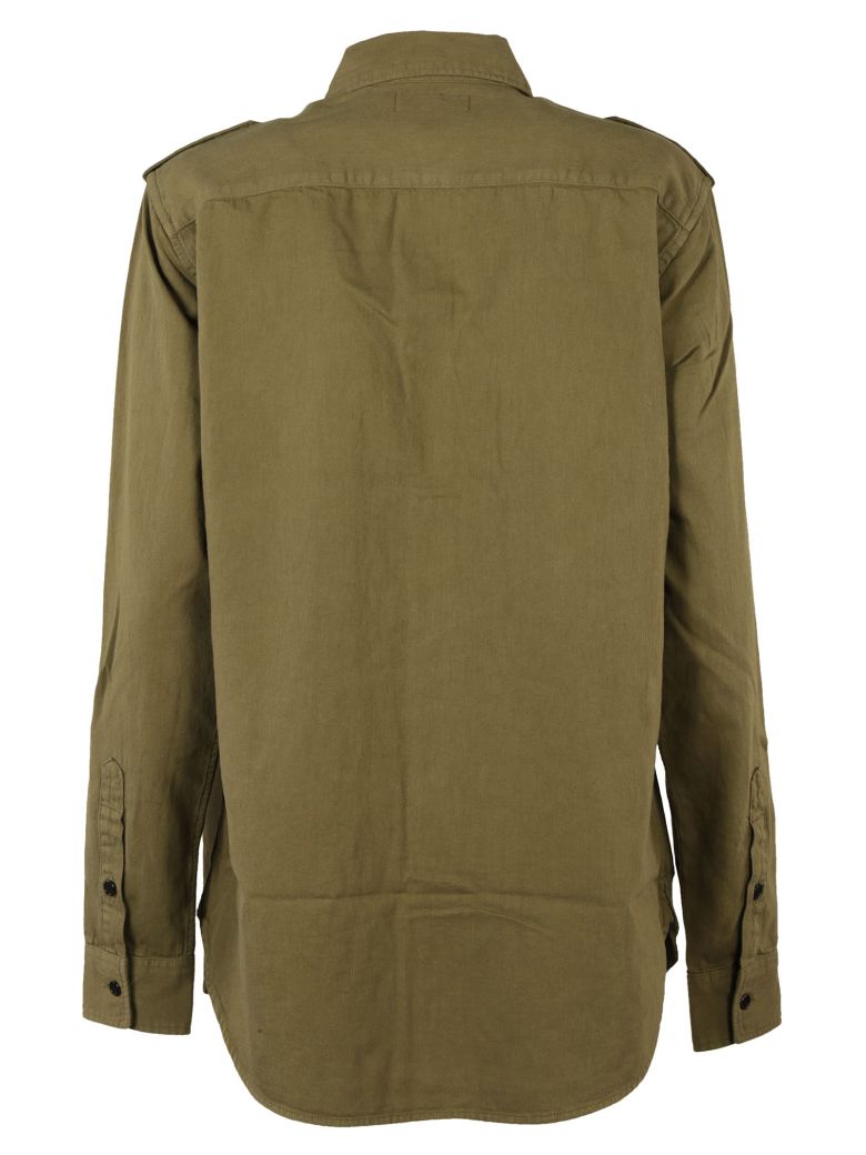 SAINT LAURENT Oversized Ysl Military Patch Shirt In Khaki Twill ModeSens