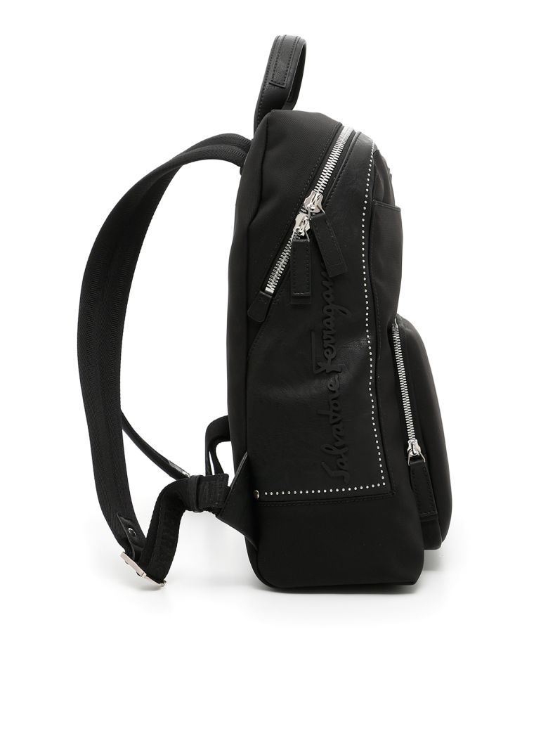 SALVATORE FERRAGAMO Studded Nylon Canvas Backpack, Black ...
