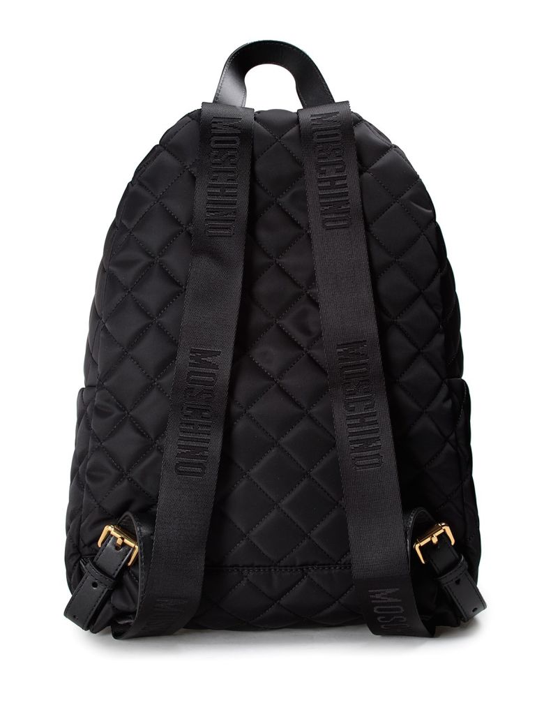 MOSCHINO Large Logo Quilted Nylon Backpack, Black/Gold | ModeSens
