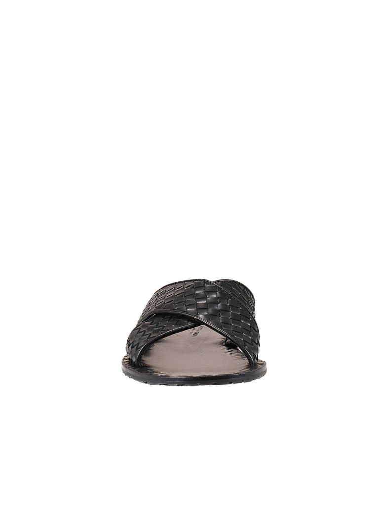 BOTTEGA VENETA Intrecciato Crossover Leather Slides in Black | ModeSens