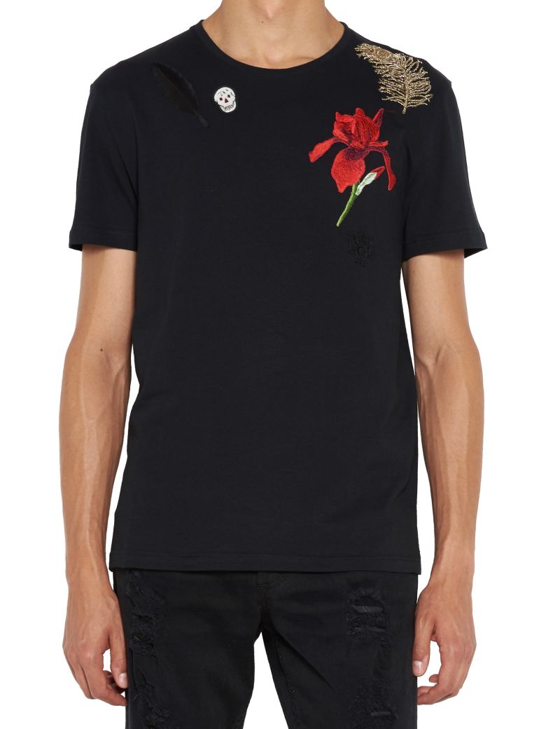 ALEXANDER MCQUEEN Embroidered T-Shirt in Black | ModeSens