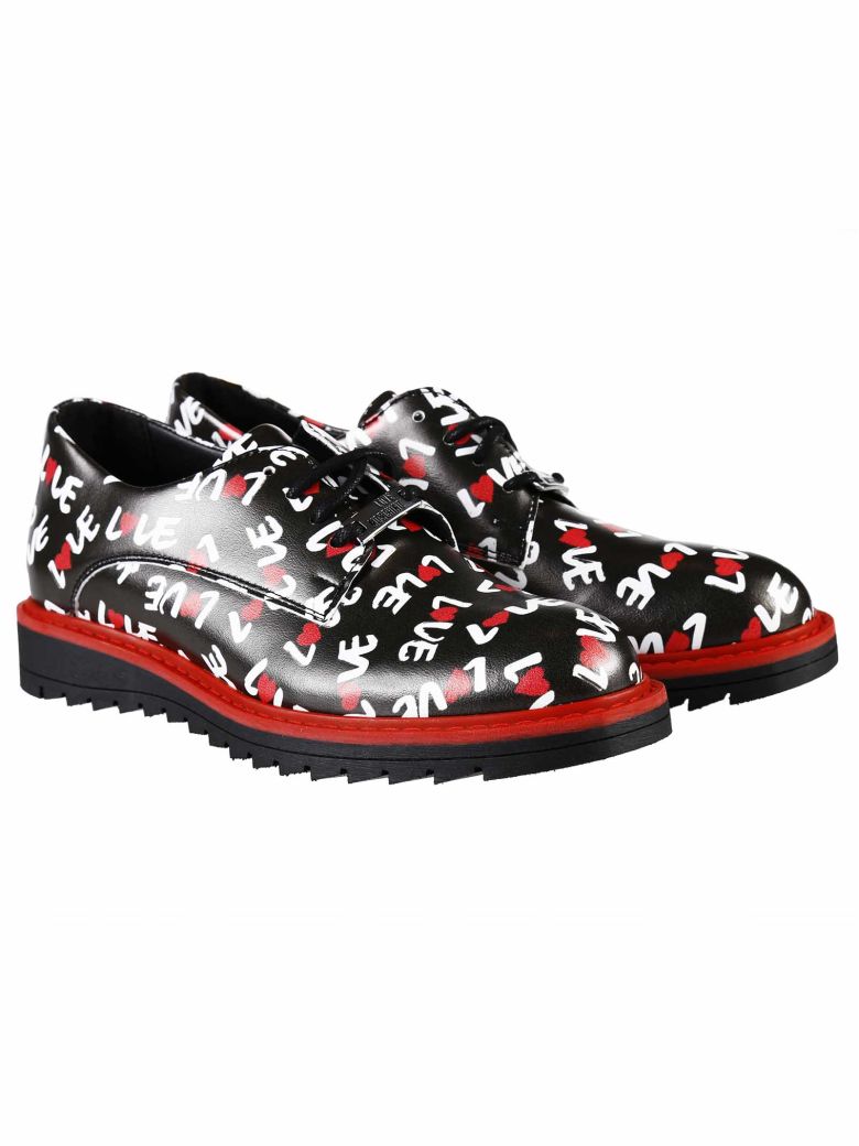 Love Moschino - Love Moschino Leather Laced Shoes - Black Lovehearts ...