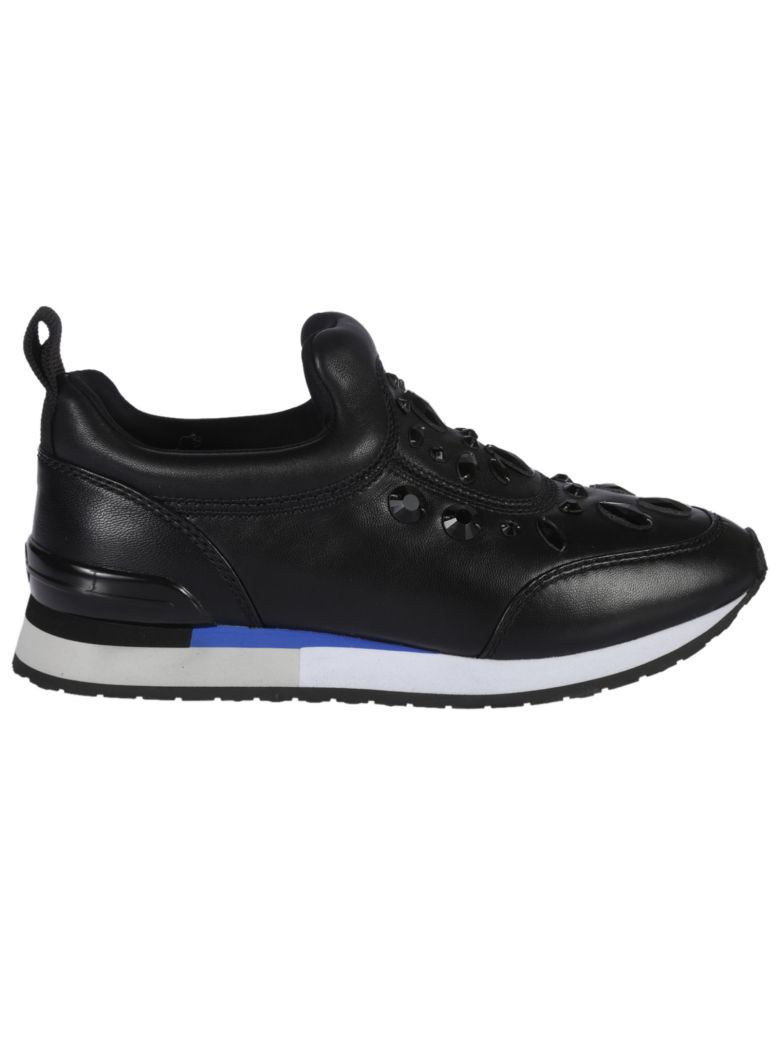 Tory Burch 'Laney' Glass Stone Stretch Leather Sneakers In Black | ModeSens