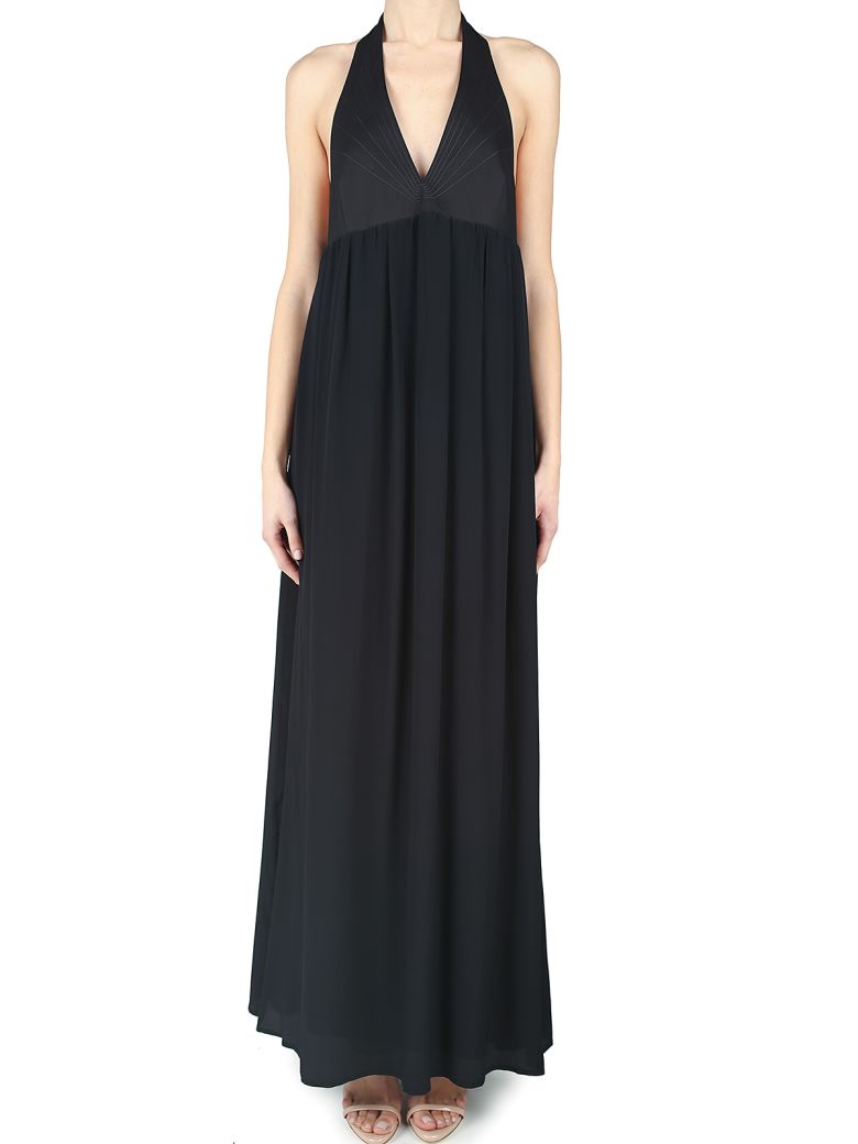PACO RABANNE Poplin-Cotton And Crepe Long Dress in Nero | ModeSens