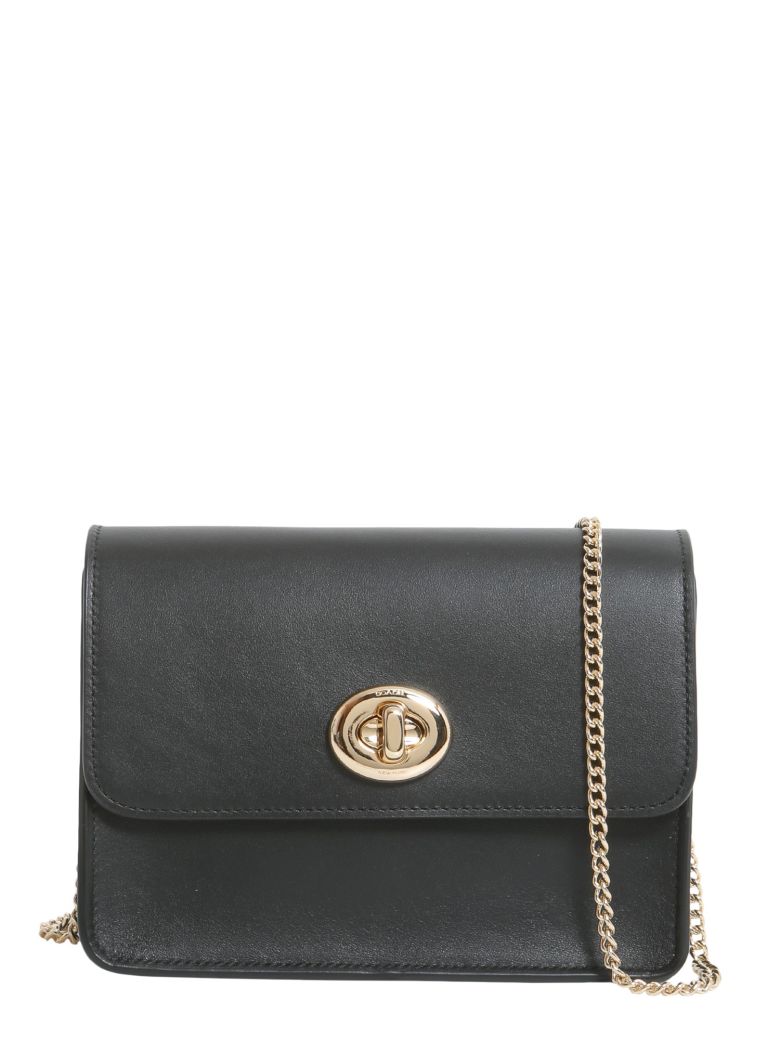 COACH Turnlock Crossbody In Refined Calf Leather in Black/Light Gold | ModeSens