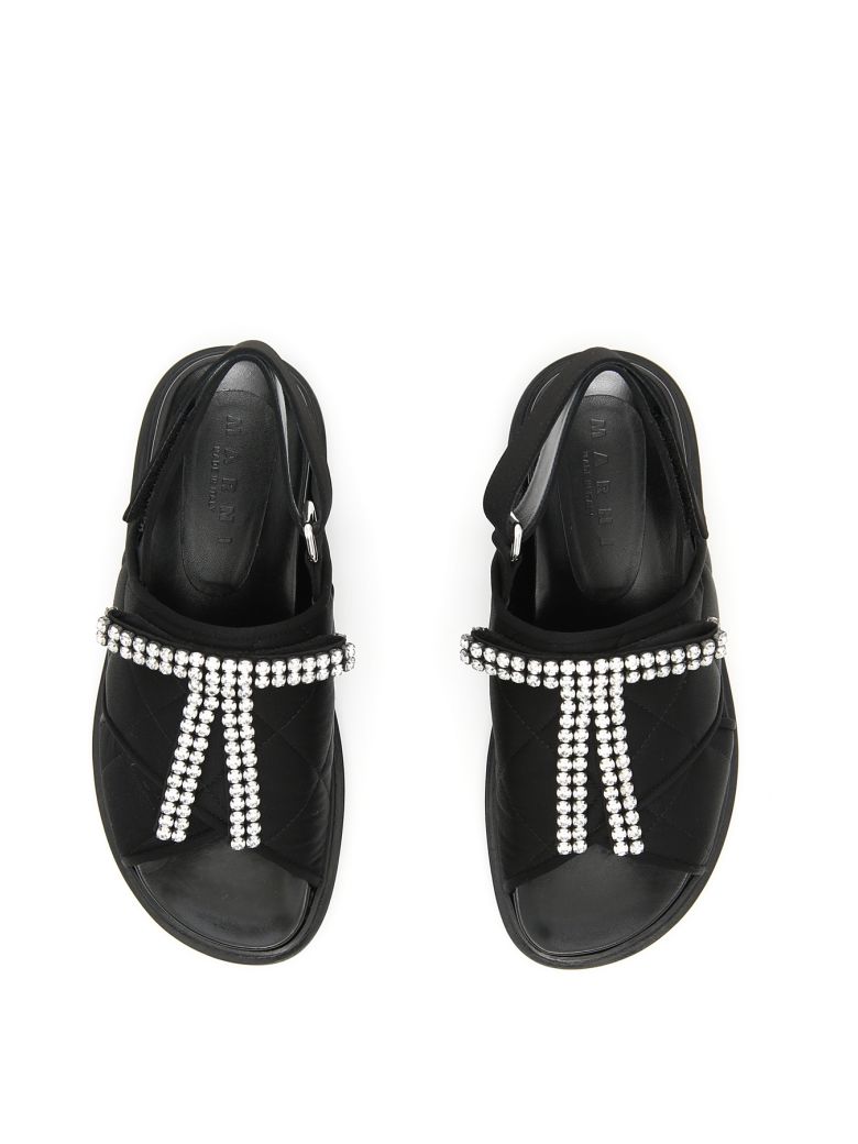 MARNI Fusbett Crystal-Embellished Quilted Crisscross Sandals in Black ...