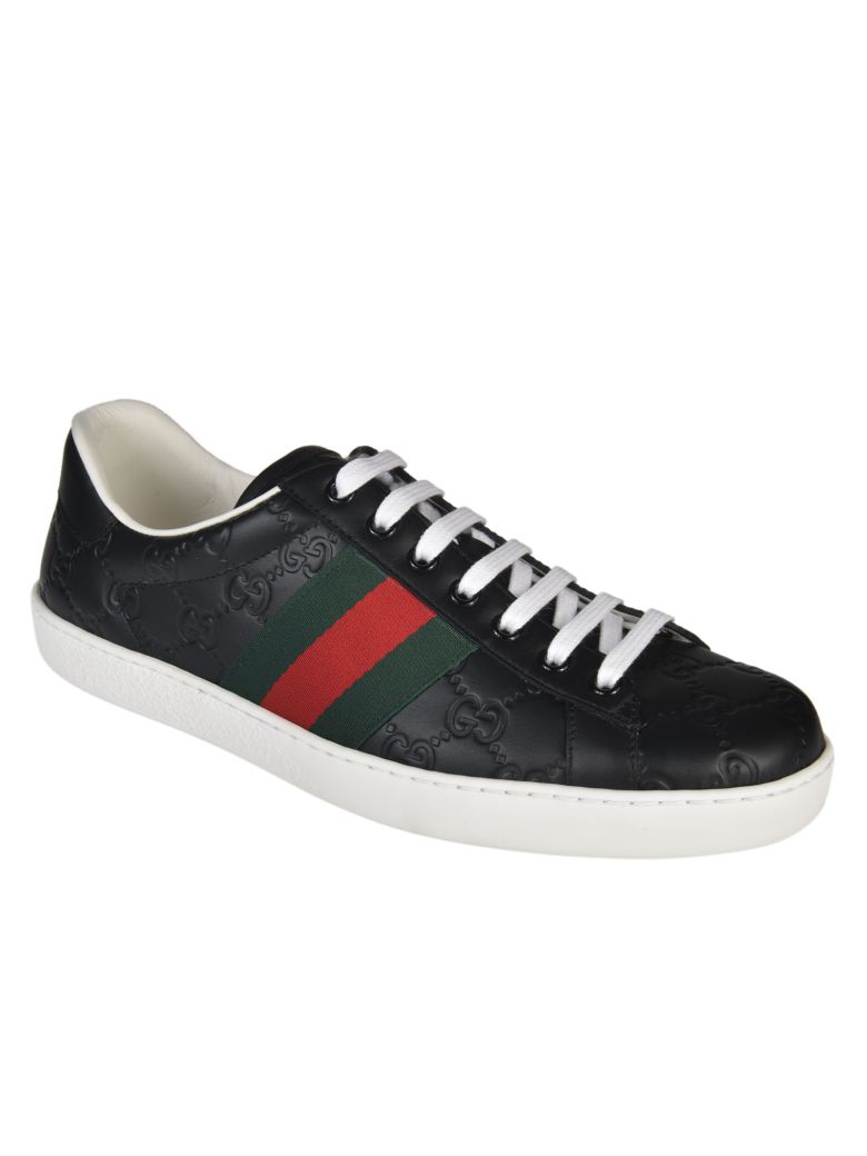 GUCCI New Ace Logo-Embossed Leather Trainers in Nero Leather | ModeSens