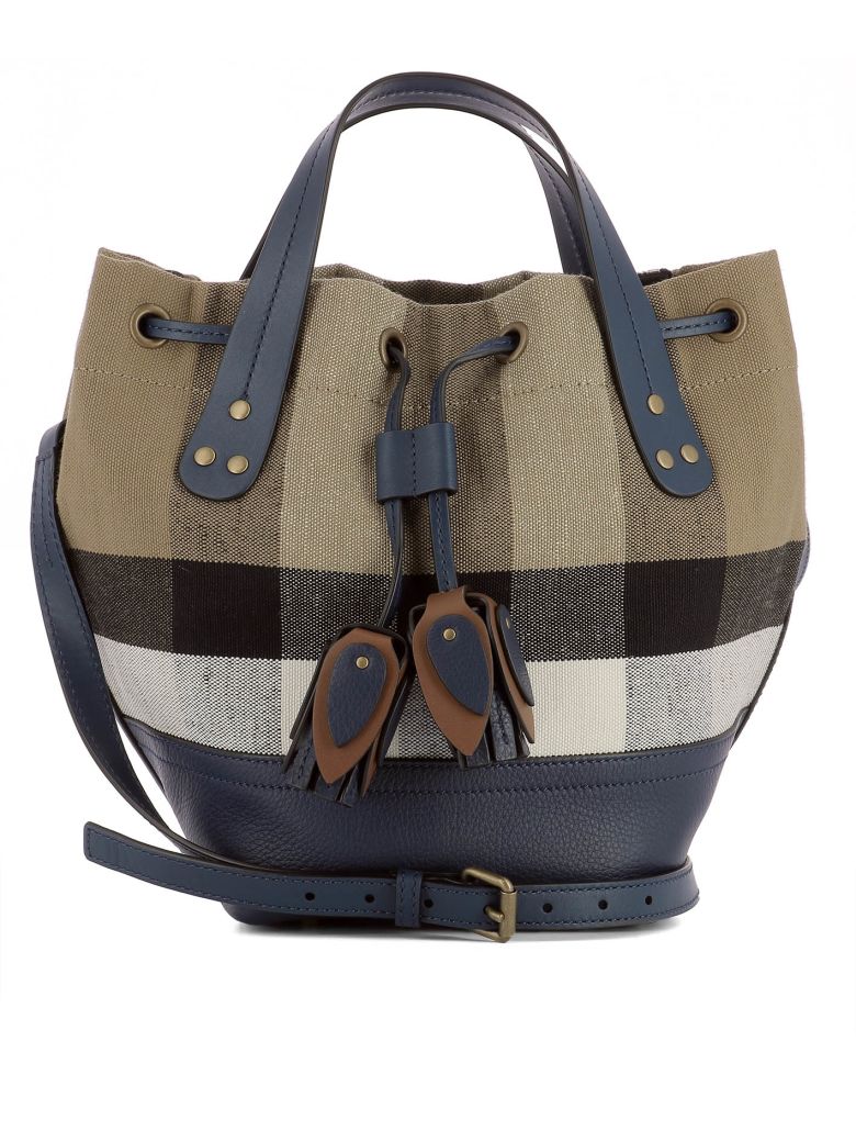 Burberry Small Canvas Check And Leather Bucket Bag In Brilliant Navy ...