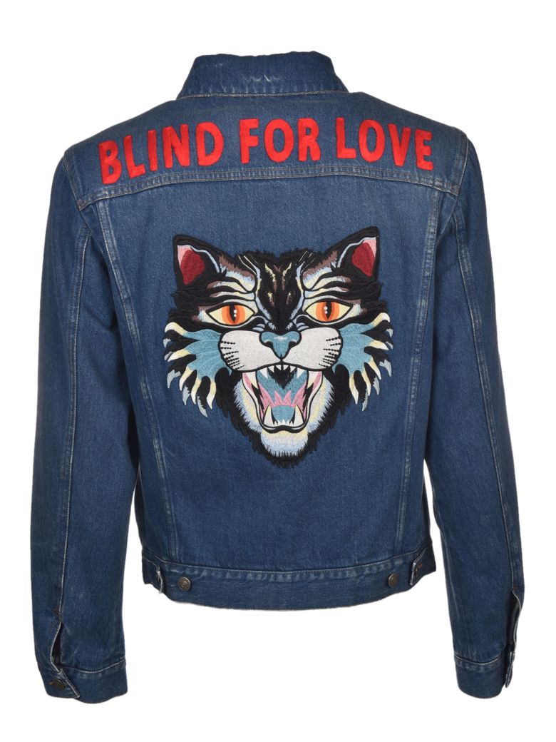 GUCCI Jacket Denim Jacket With Angry Cat And Blind For Love Maxi