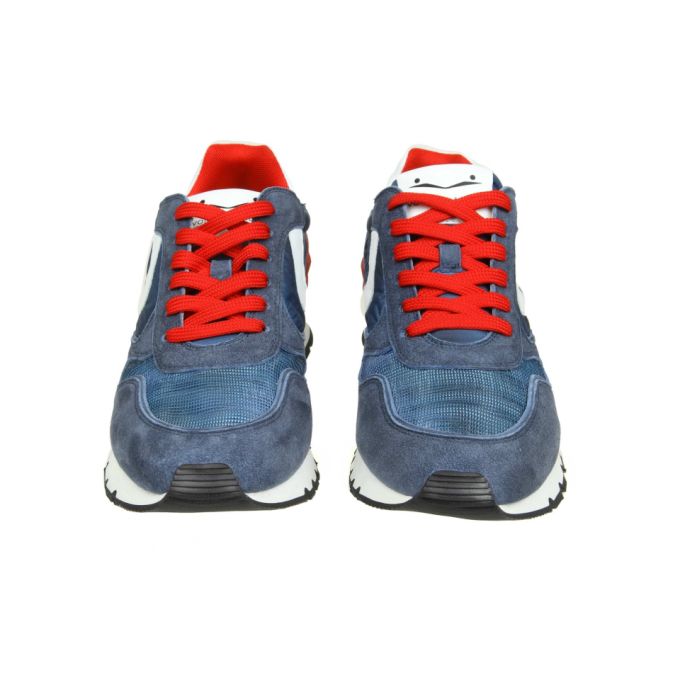 Voile Blanche "liam Power" Sneakers In Suede And Canvas Blue Color展示图