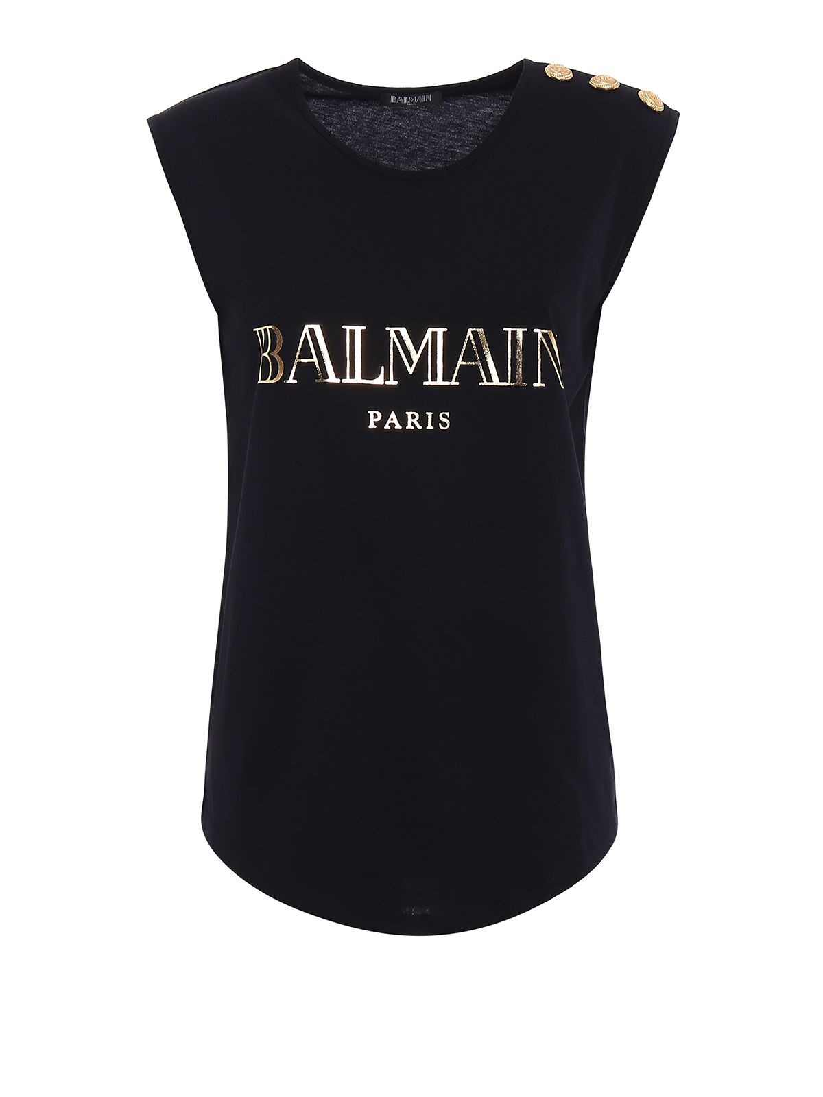 BALMAIN Button-Detail Logo-Print Cotton-Jersey T-Shirt in Black | ModeSens