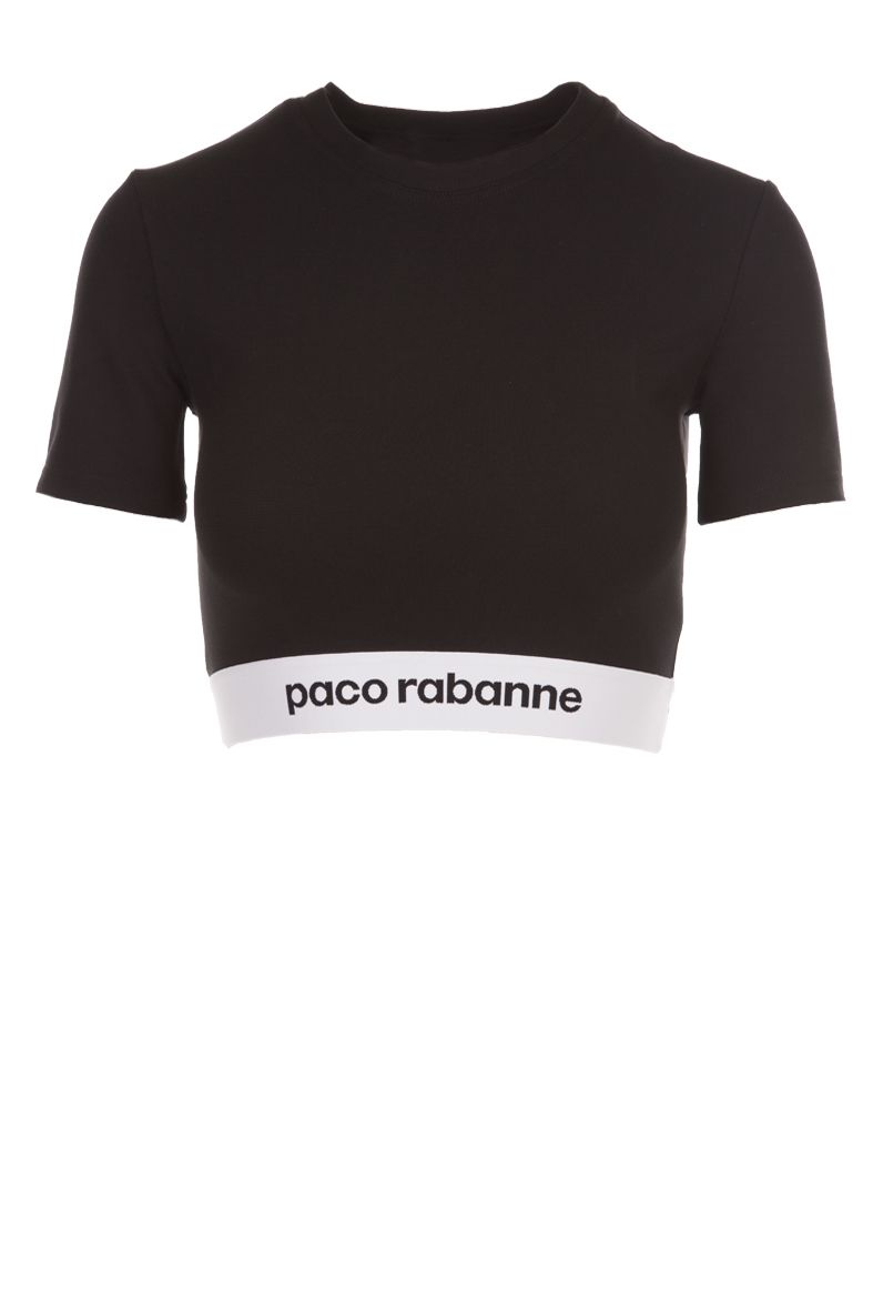 Paco Rabanne Glitter-Effect Ribbed Cropped Top, Noir | ModeSens
