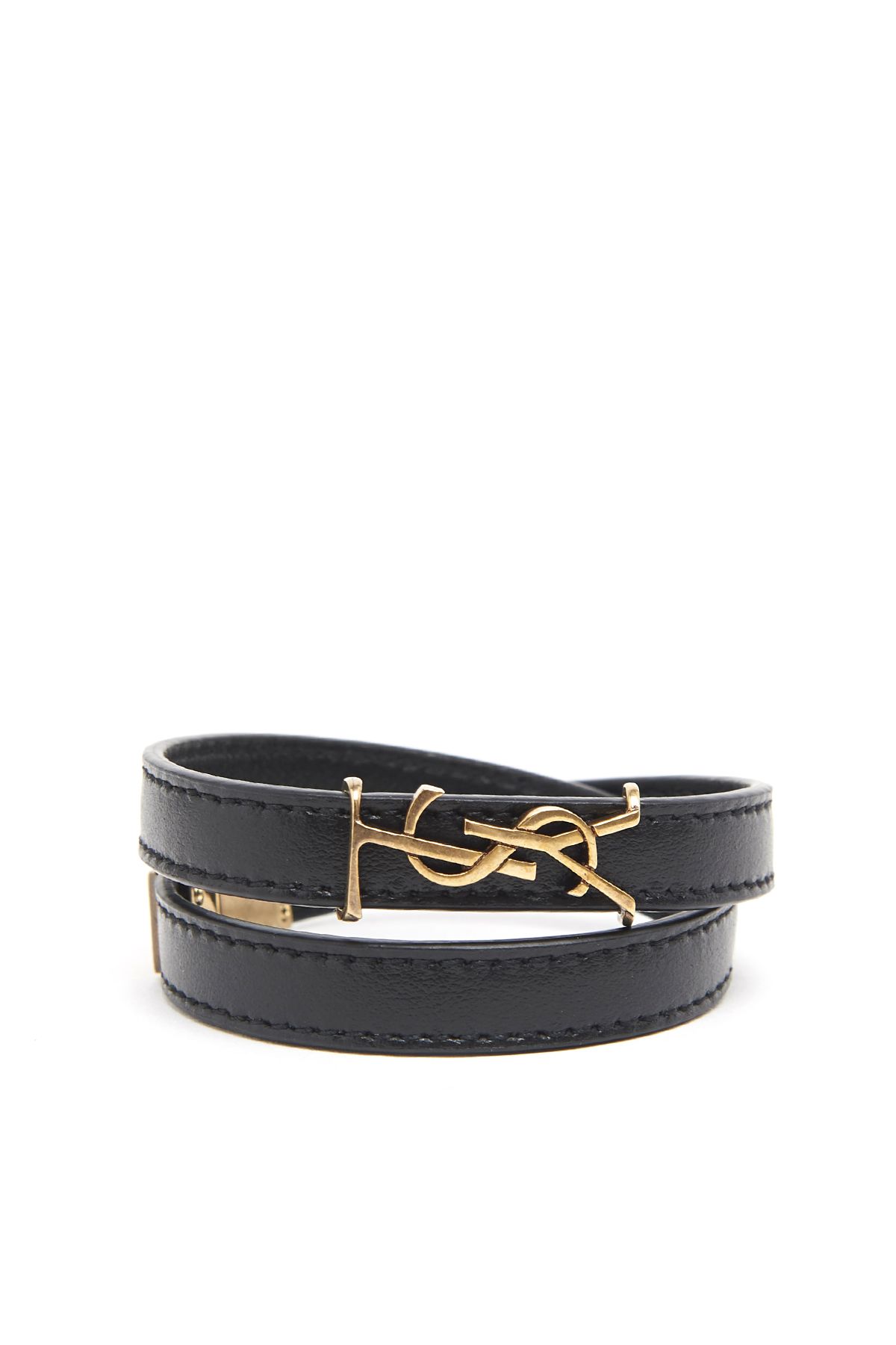 SAINT LAURENT Leather Bracelet in Black | ModeSens