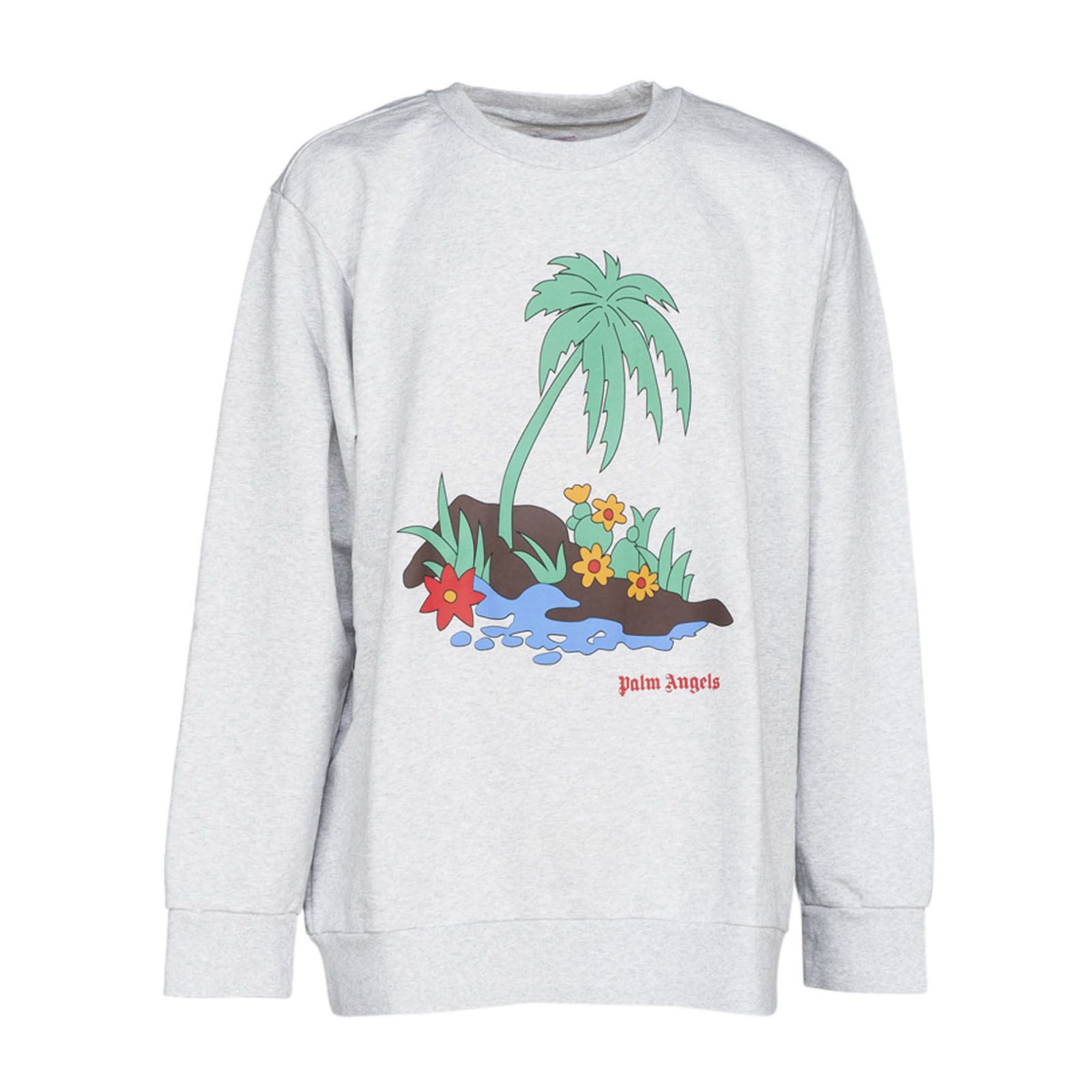 PALM ANGELS OVERSIZED ISLAND PRINT SWEATER, GREY MEL | ModeSens