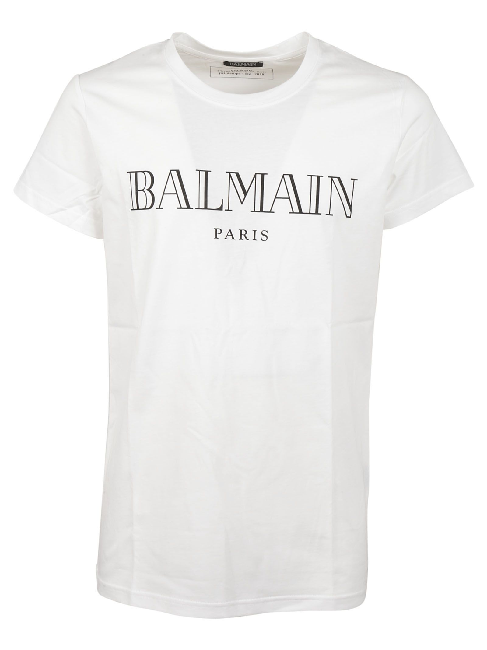 BALMAIN Logo Printed Cotton Jersey T-Shirt, White/Black | ModeSens