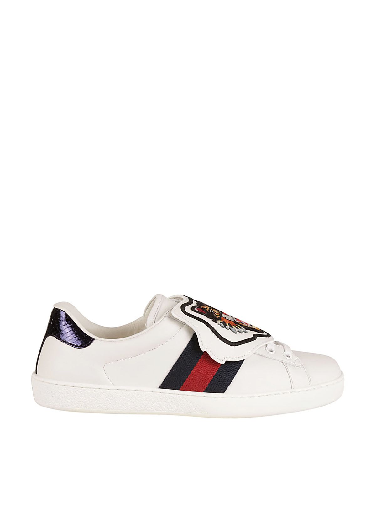 GUCCI ACE WATERSNAKE-TRIMMED EMBELLISHED LEATHER SNEAKERS, WHITE | ModeSens