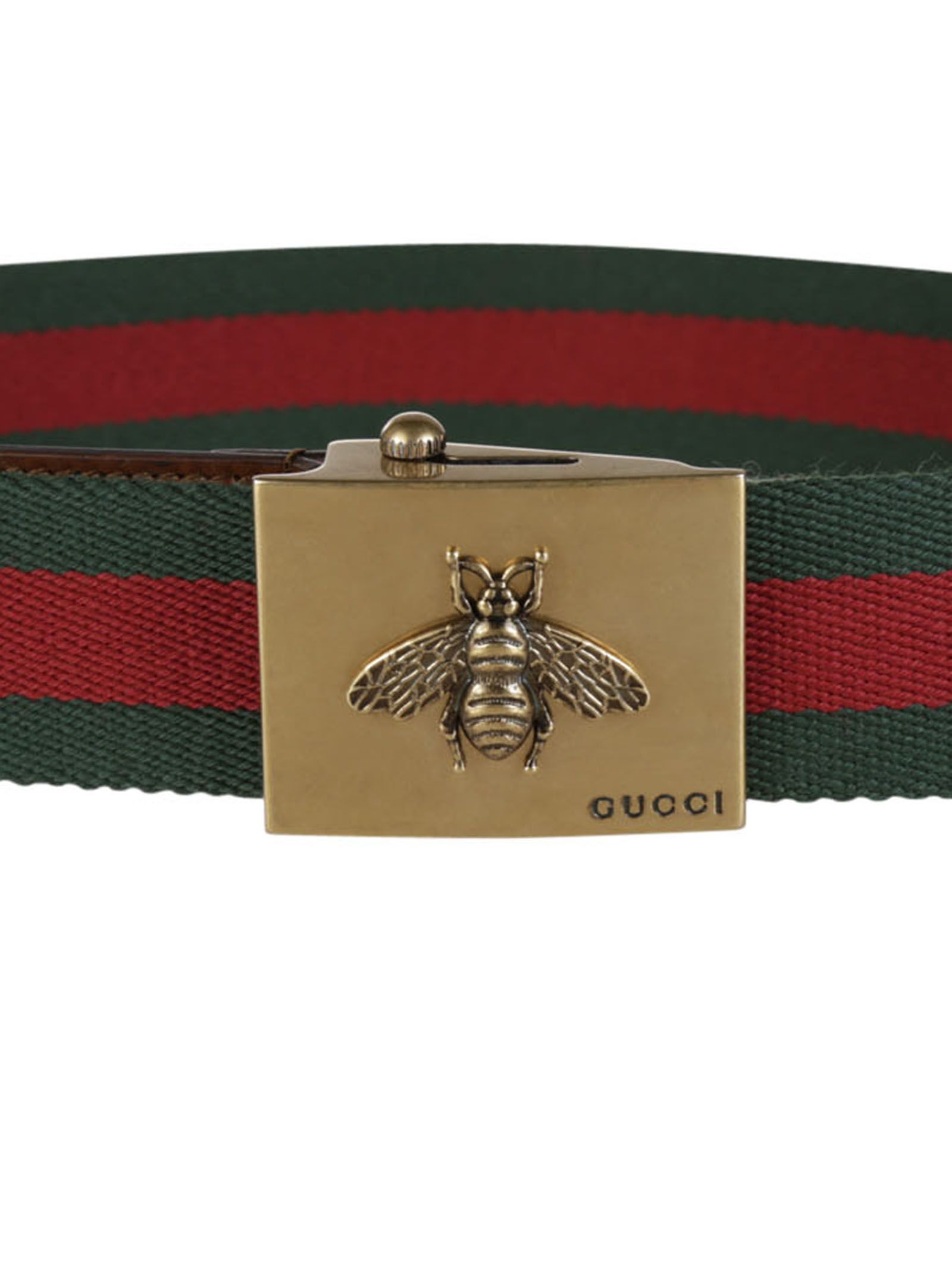 Gucci - Gucci Web Belt with Bee Buckle - Green/Red/Green, Women&#39;s Belts | Italist