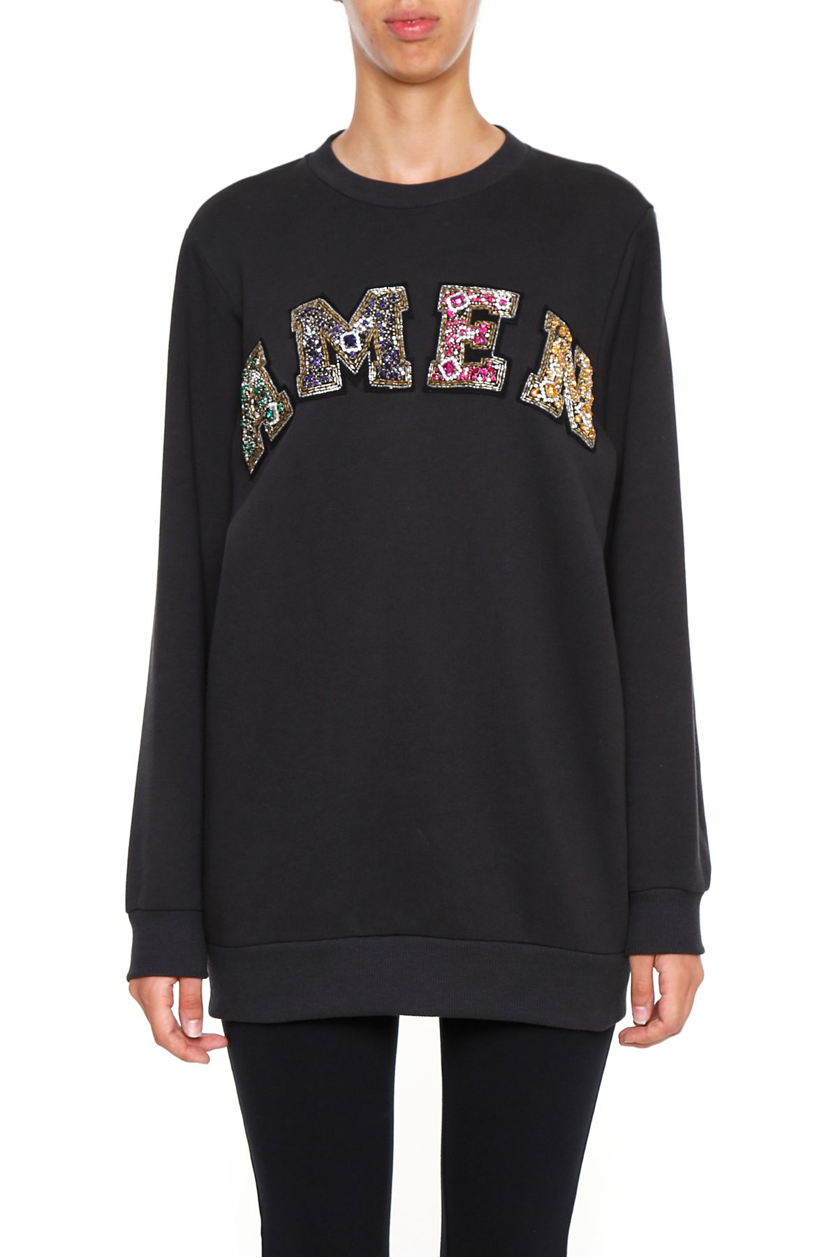 AMEN Embroidered Cotton Sweatshirt in Black | ModeSens