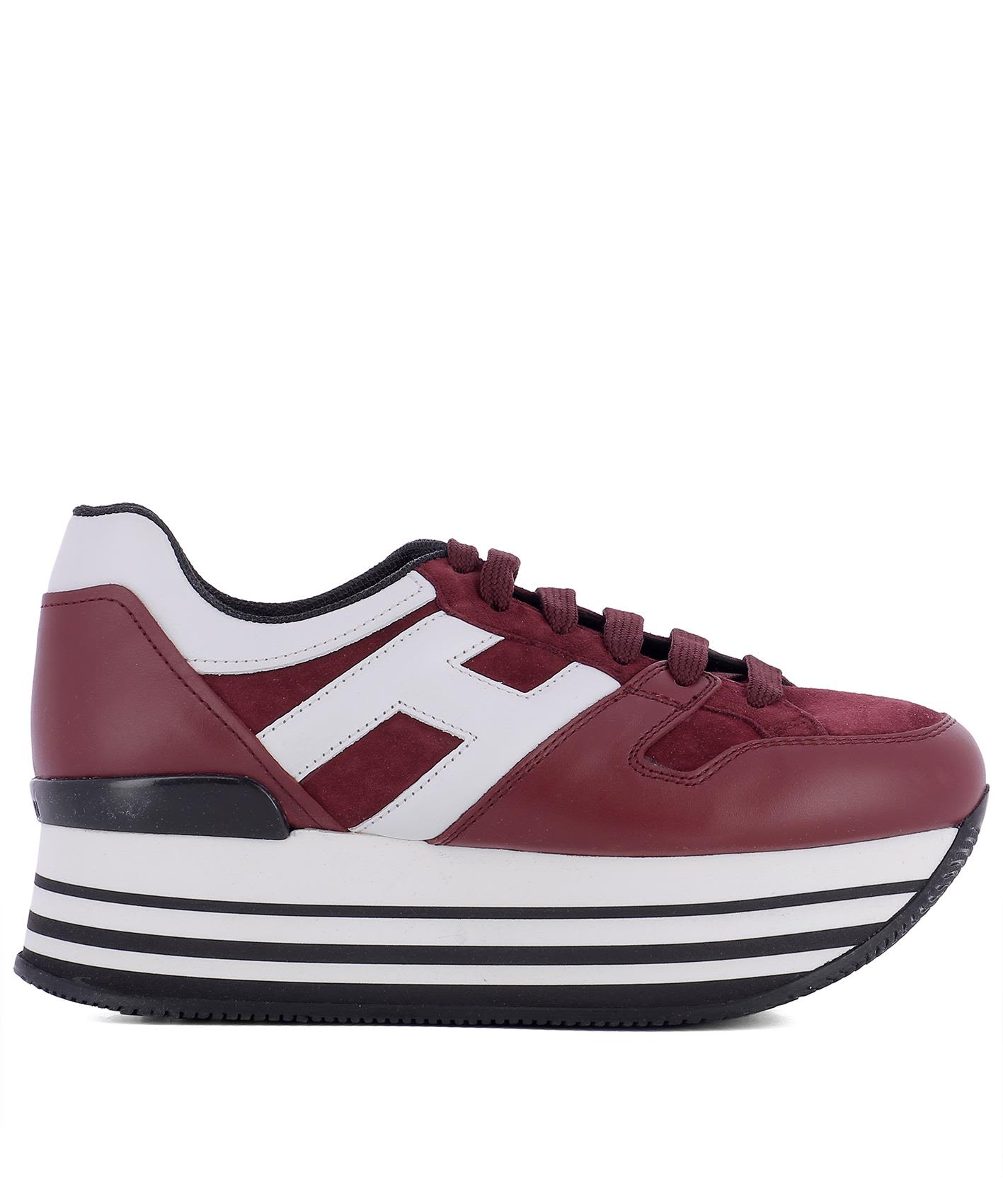 HOGAN SUEDE AND LEATHER SNEAKERS WITH PLATFORM, BORDEAUX/WHITE | ModeSens