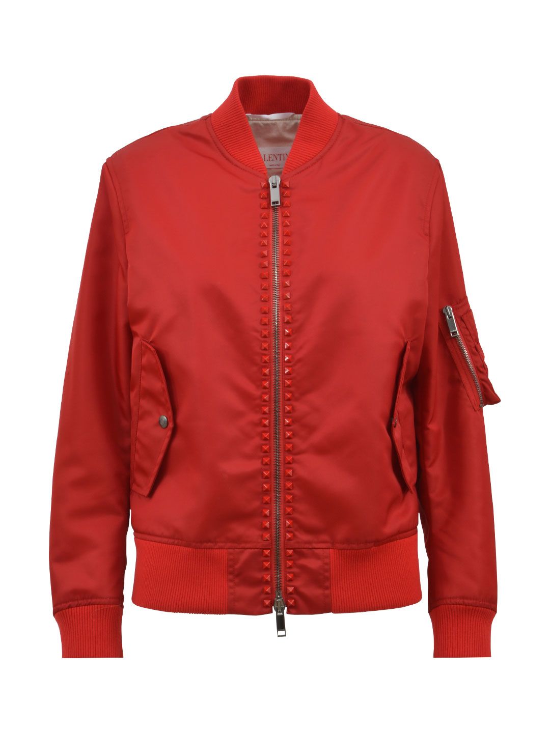 Valentino - Valentino Studded Bomber Jacket - Red, Women's Raincoats ...