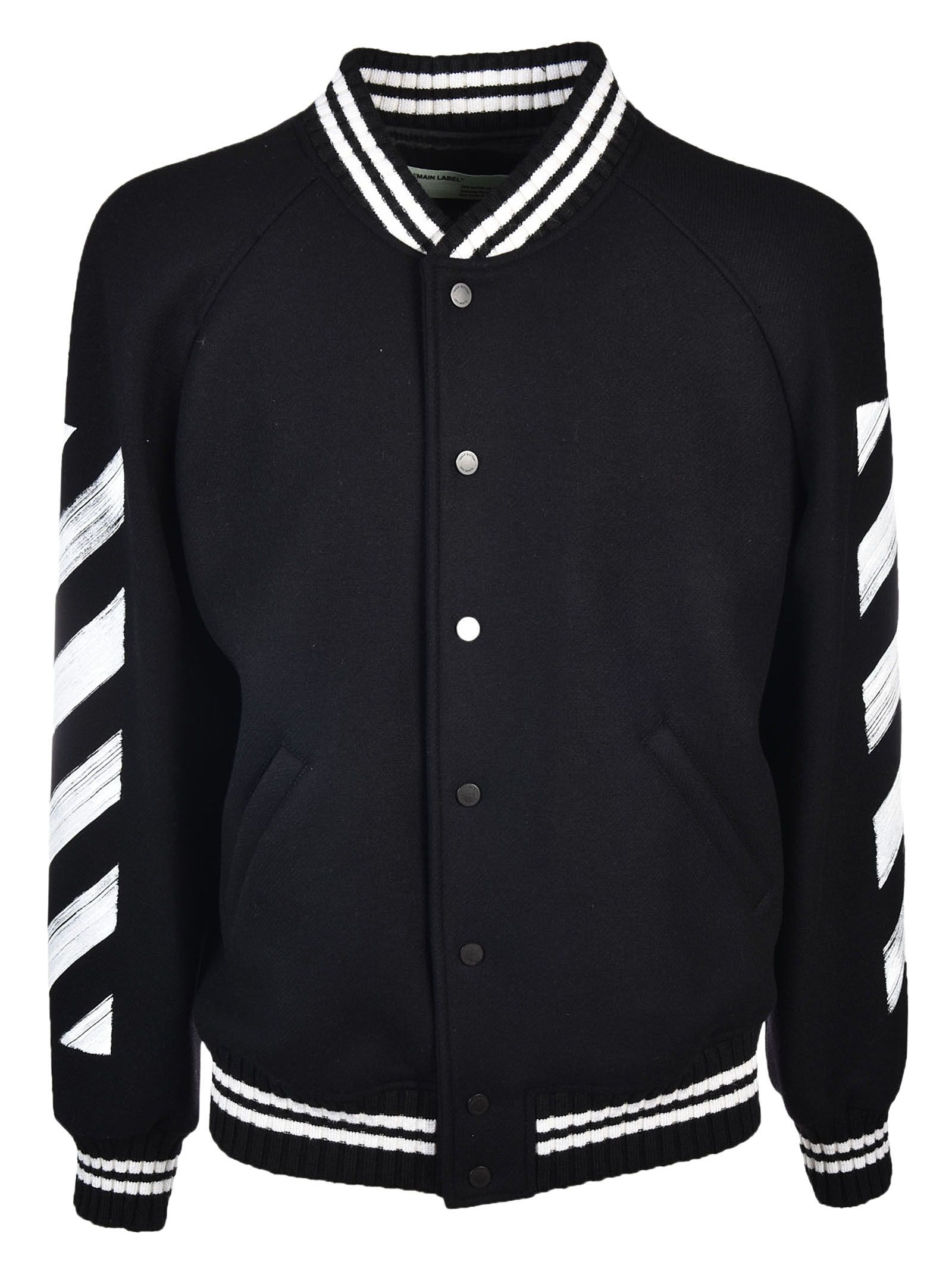 OFF-WHITE Brushed Diagonal Arrows Varsity Jacket in Black & White ...