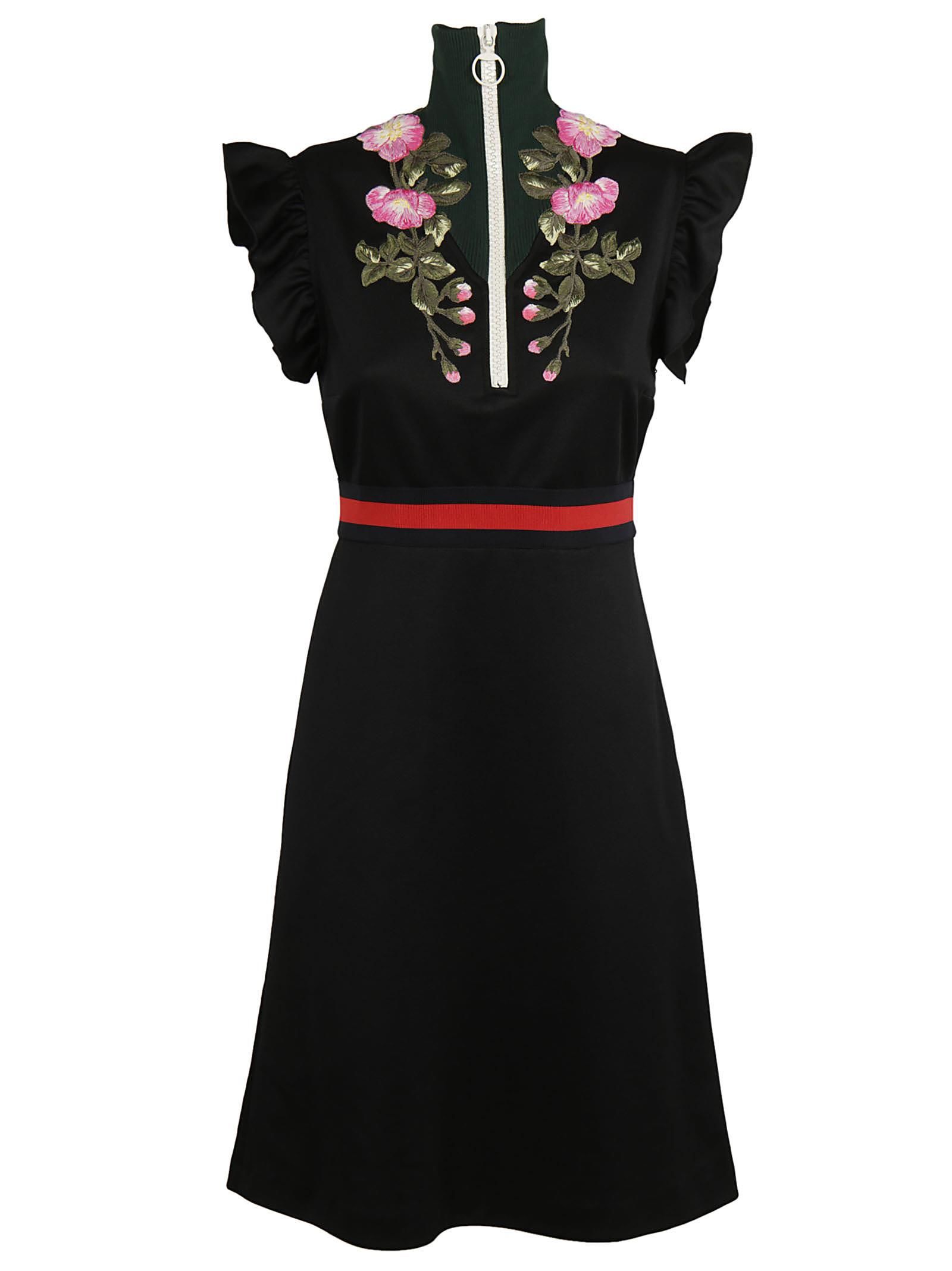 GUCCI TURTLENECK EMBROIDERED JERSEY DRESS, FEMALE | ModeSens