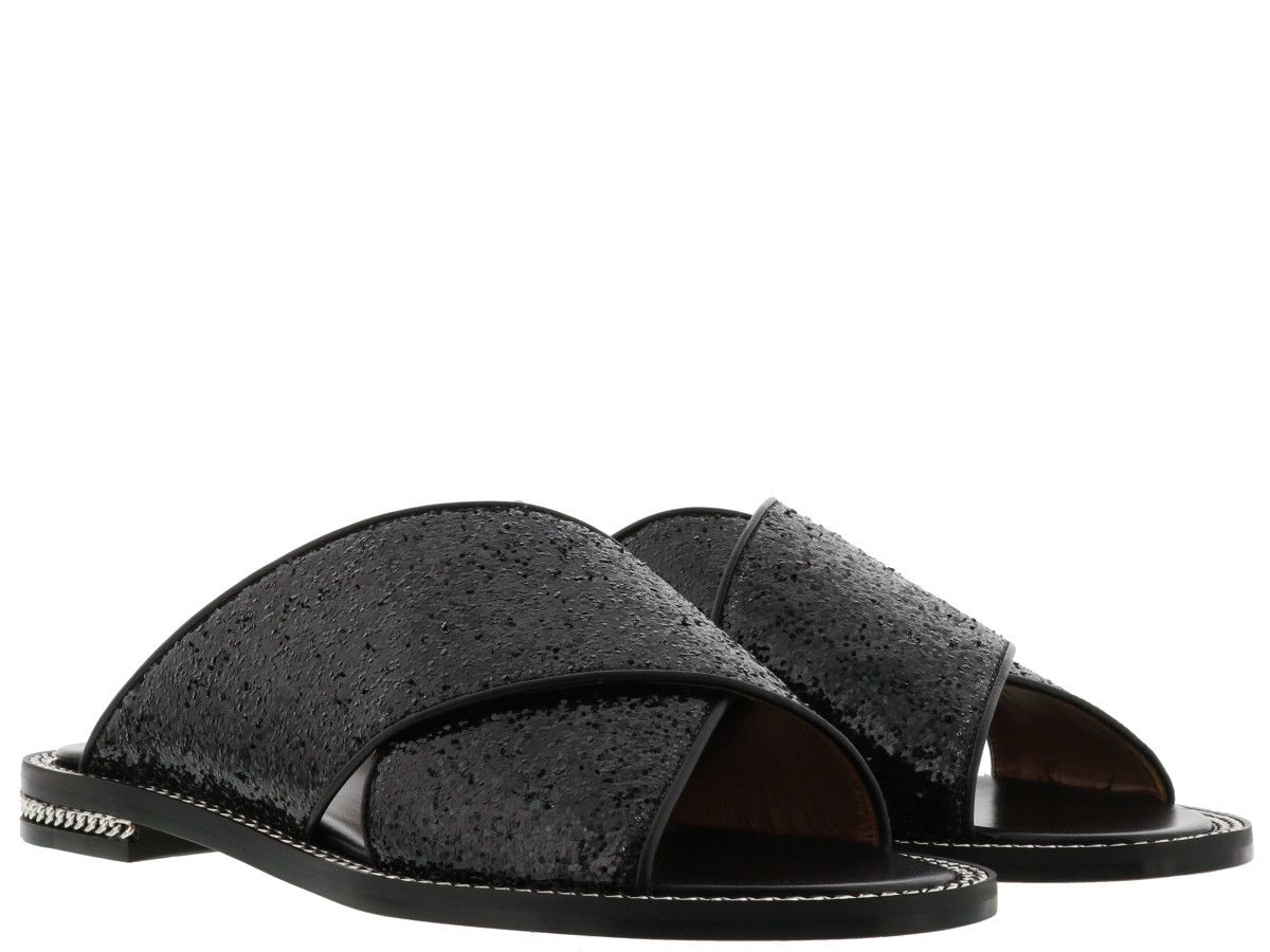 Givenchy Crisscross Glitter Sandal In Metallics, Black. ModeSens