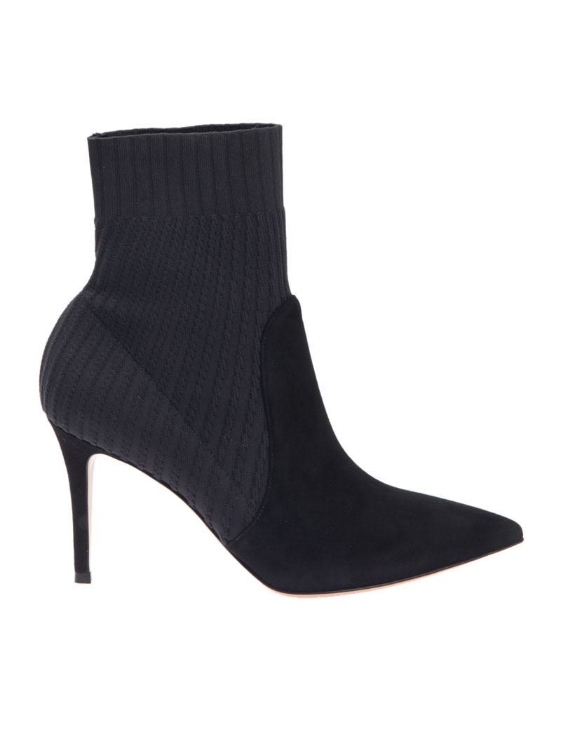 GIANVITO ROSSI 85MM RIBBED KNIT & SUEDE ANKLE BOOTS, LLACK | ModeSens
