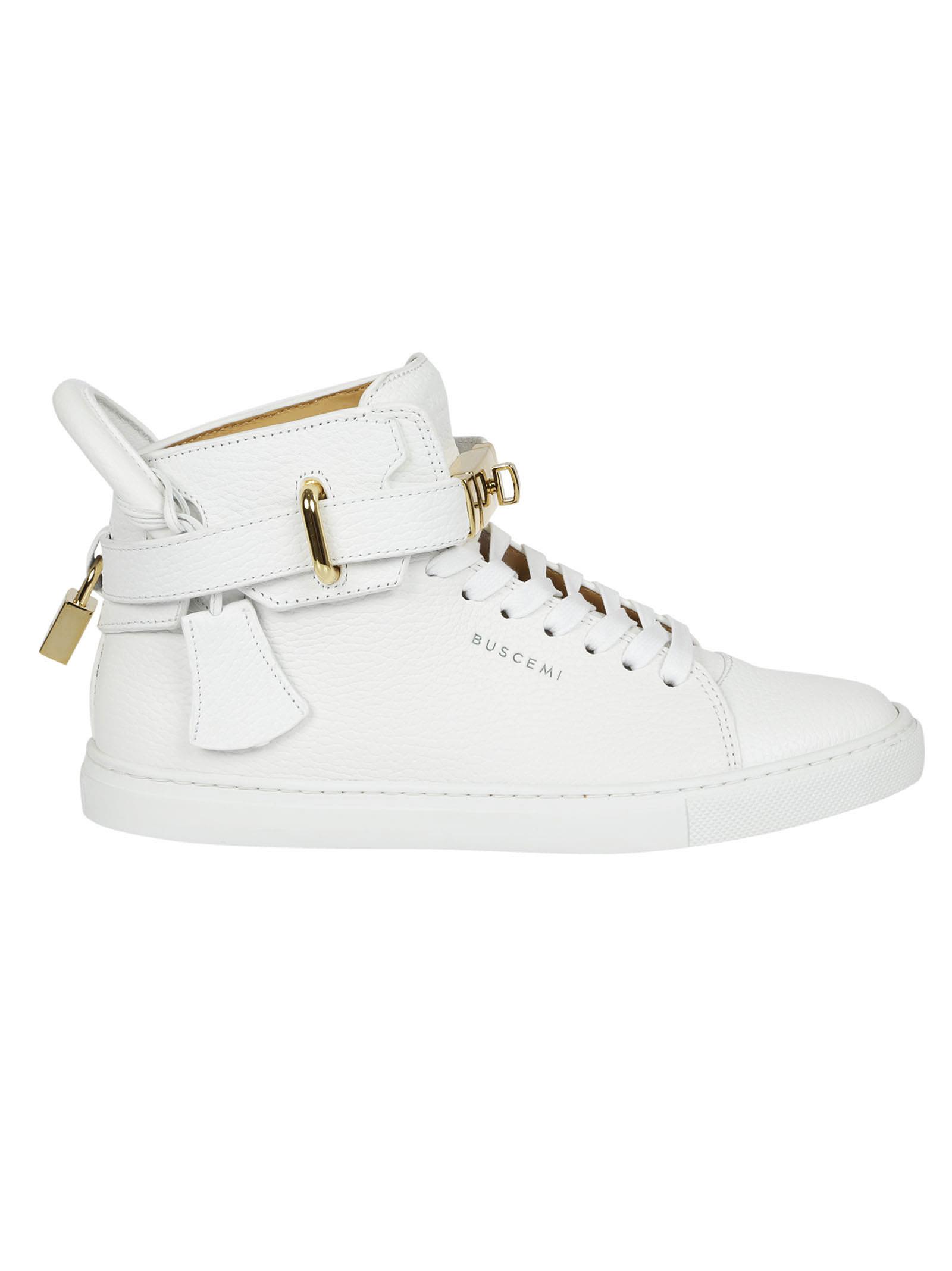 Buscemi Women'S 100Mm Belted Patent High-Top Sneaker, White | ModeSens