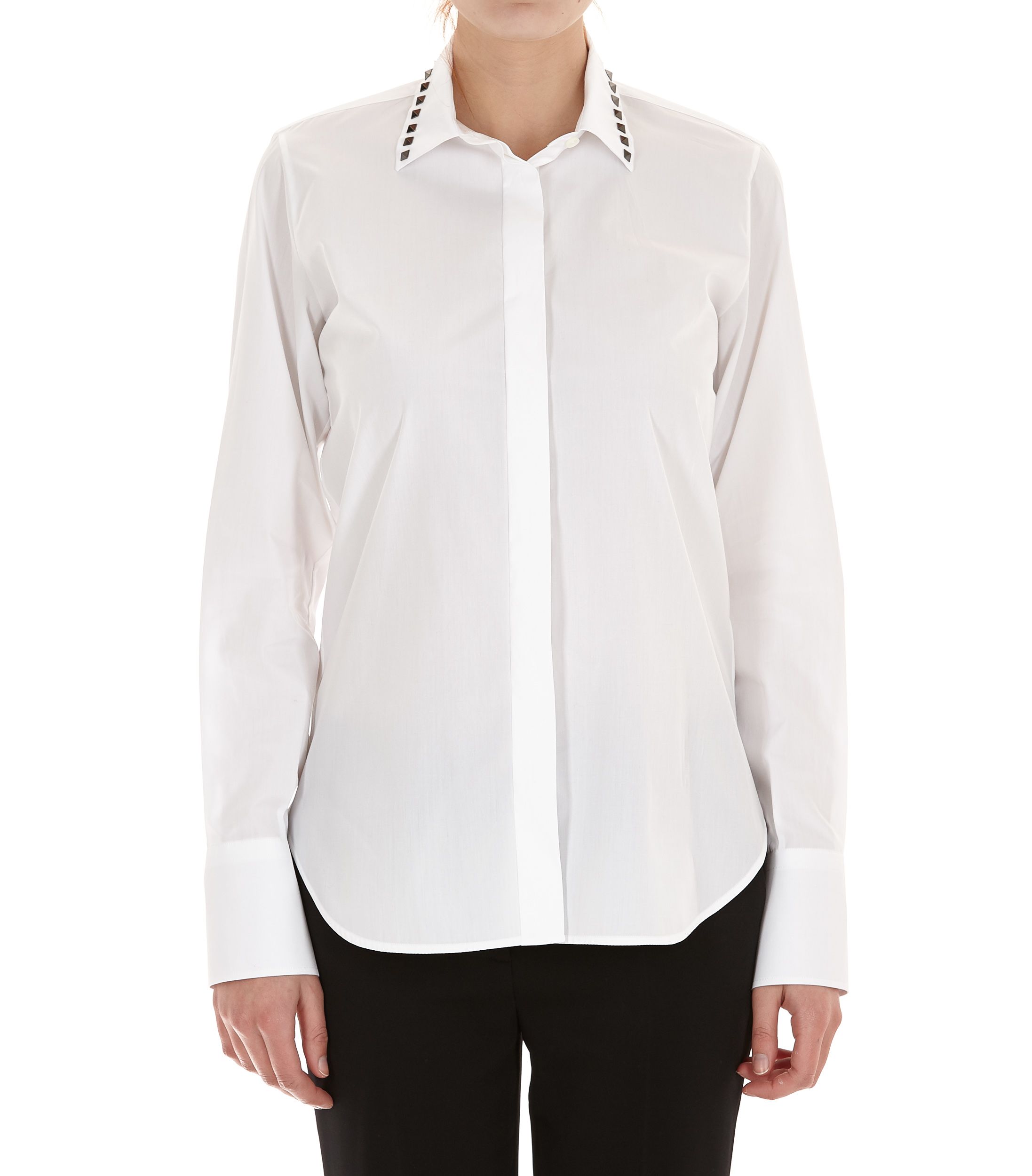 VALENTINO Rockstud Point-Collar Cotton Shirt in White | ModeSens