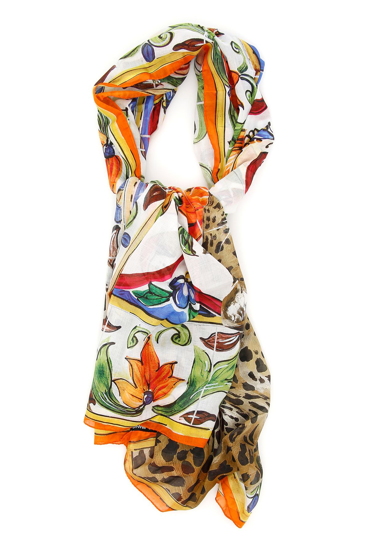 Shop Dolce & Gabbana Scarf In Maiolica Teste Leoarancio