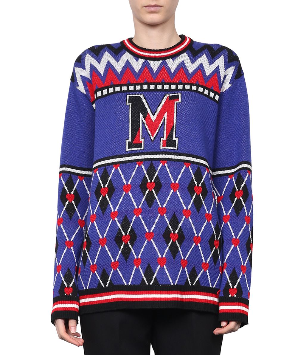MSGM Oversized Wool Blend Sweater in Blue | ModeSens