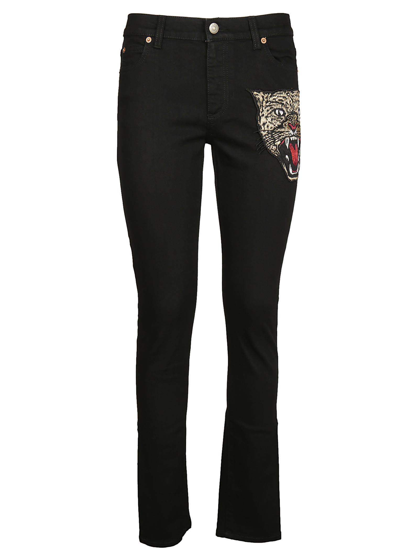 Gucci Gucci Angry Cat Embroidered Jeans, Women's Jeans Italist