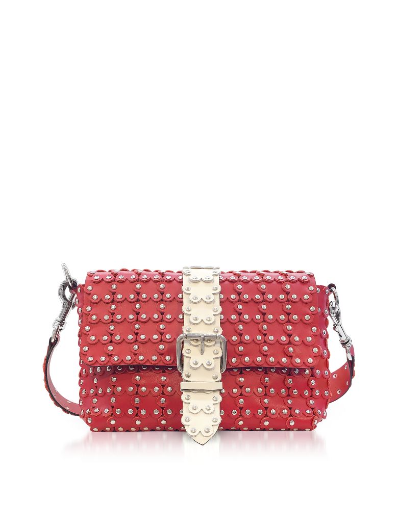 RED VALENTINO RED VALENTINO STRAWBERRY-IVORY STUDDED LEATHER PUZZLE SHOULDER BAG,10590689