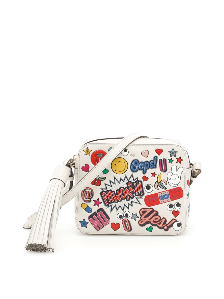 ANYA HINDMARCH Stickers Embossed Leather Shoulder Bag, Ivory/Multi ...