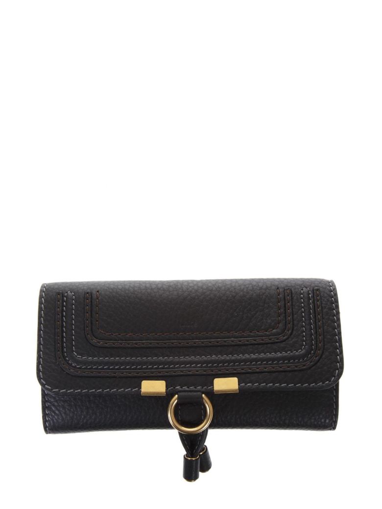 CHLOÉ MARCIE BLACK GRAINED LEATHER WALLET,10600442