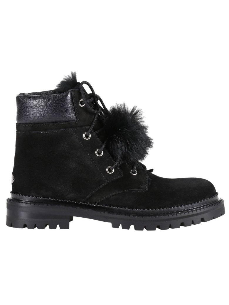 Jimmy Choo Elba Flat Black Suede Boots With Rabbit Fur Lining | ModeSens